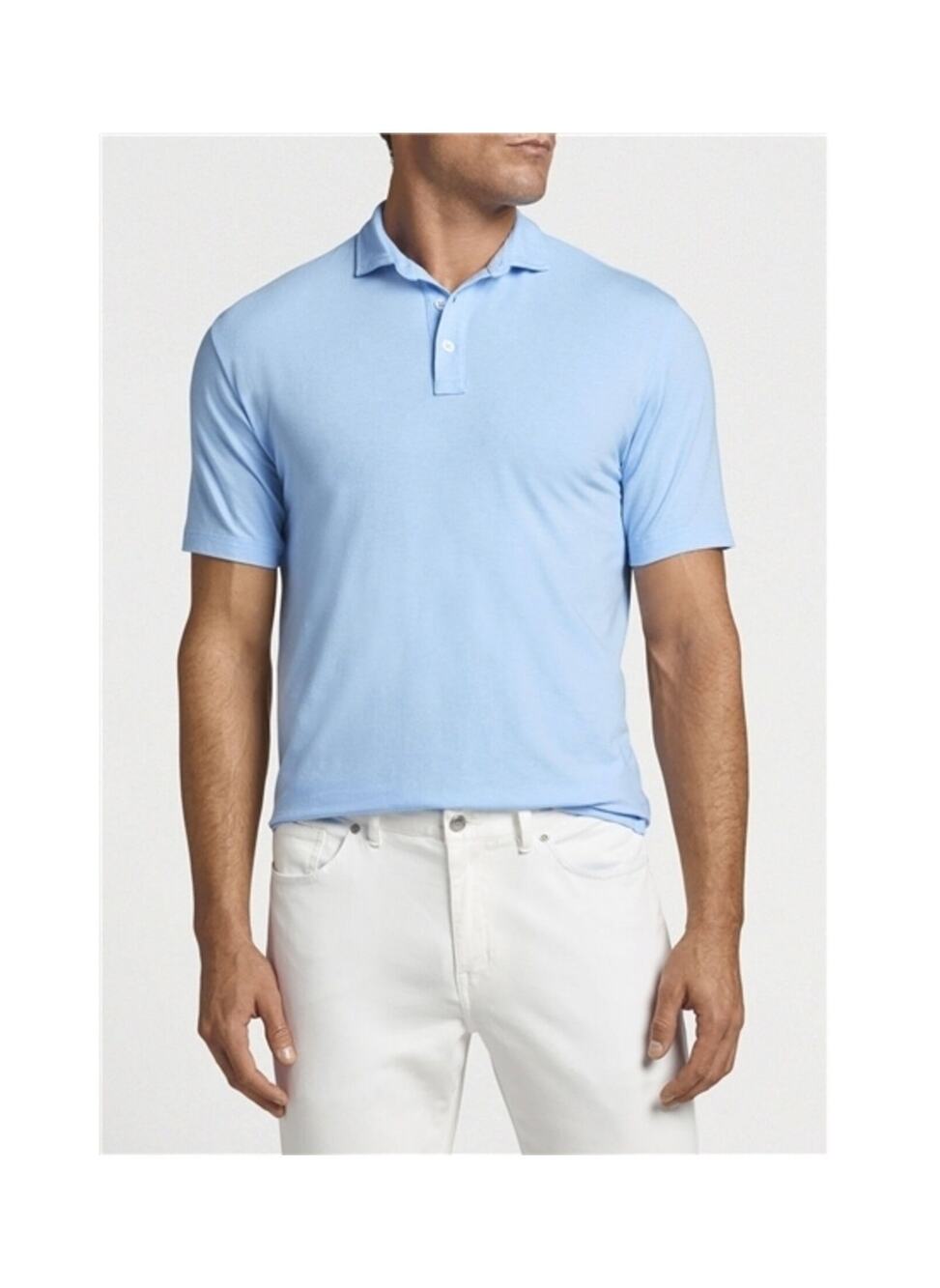 Peter Millar Crest Knit Polo Cottage Blue Pima Cotton Medium